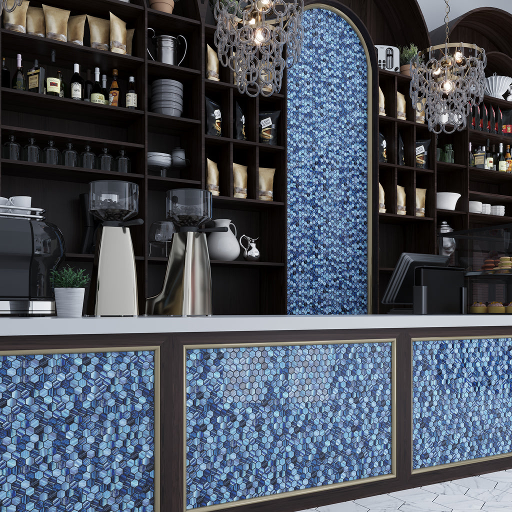 Blue 11x11 Glossy Matte Hexagon Glass Mosaic Tile (20 Cases, 88.67 sqft/Pallet)