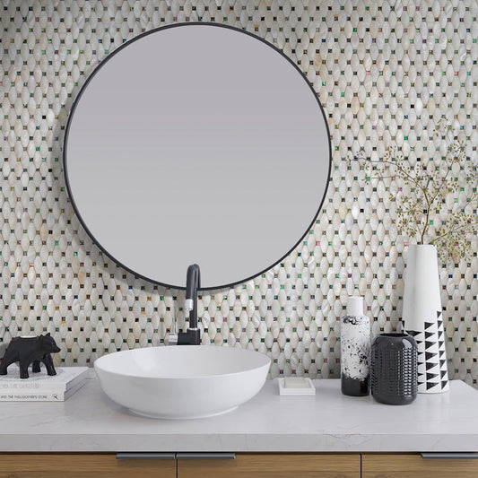 White 11x11 Polished Octagon Shell Mother of Pearl Mosaic Tile (20 pack, 18.68 sq ft/case) - Sample