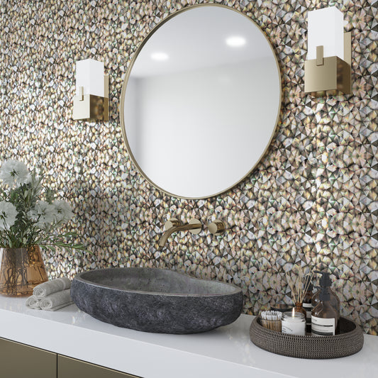 Beige 12x12 Polished Herringbone Shell Mosaic Tile (20 pack, 19.33 sq ft/case)