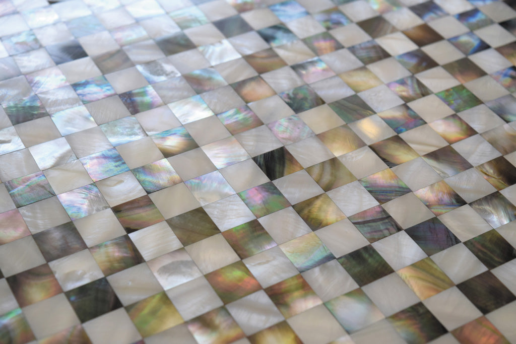 Beige Brown White 12x12 Polished Square Shell Mother of Pearl Mosaic Tile (20 pack, 19.34 sq ft/case) - Sample