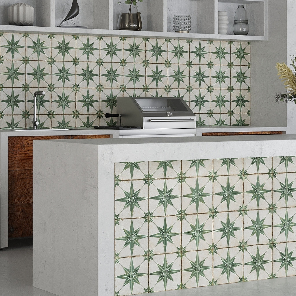 Green White 9x9 Matte-Layer Tech Star Square Porcelain Tile (13 pack, 6.96 sq ft/case)