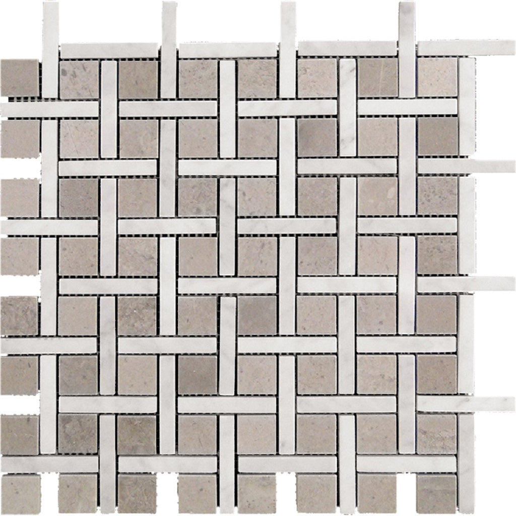 5 pack Beige 12-in x 12-in Polished Natural Stone Marble Basketweave Floor and Wall Tile (5 sq ft/case) - Sample
