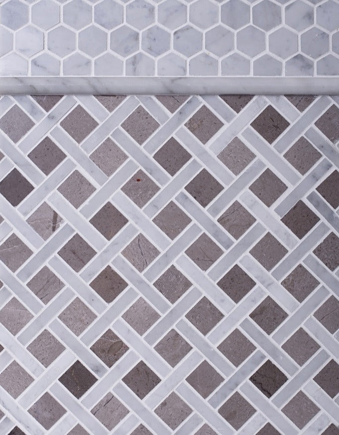 5 pack Beige 12-in x 12-in Polished Natural Stone Marble Basketweave Floor and Wall Tile (5 sq ft/case) - Sample