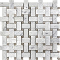 Sample - Bianco Carrara, Eastern Beige 12x12 Polished Basketweave Marble Mosaic Tile (5 pack, 5 sq ft/case)