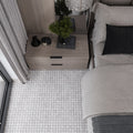 Bianco Carrara white and beige marble basketweave mosaic tile floor with polished finish, suitable for bedroom flooring