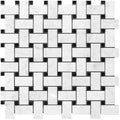 Sample - Bianco Carrara, Eastern Black 12x12 Polished Basketweave Marble Mosaic Tile (5 pack, 5 sq ft/case)
