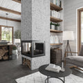 Polished Bianco Carrara and Eastern Black marble basketweave mosaic tile on fireplace wall