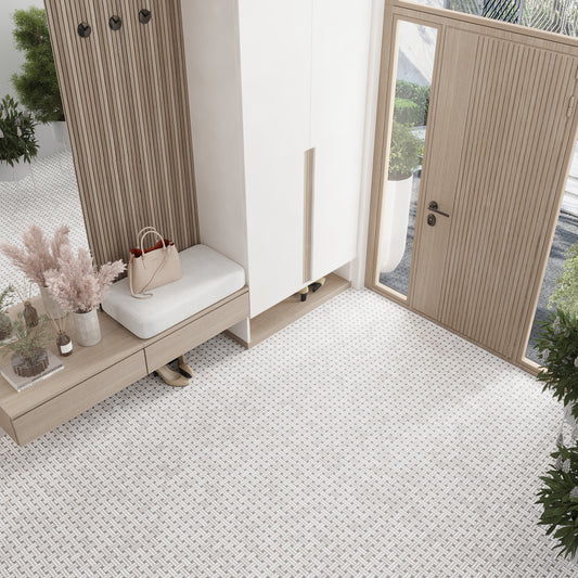 Bianco Carrara, Eastern Beige 11x11 Polished Basketweave Marble Mosaic Tile (5 pack, 4.47 sq ft/case)