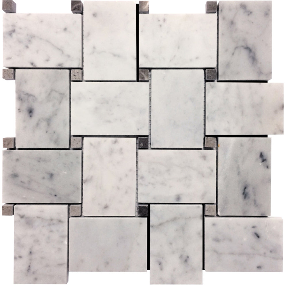 Basket weave tile pattern ideas in polished bianco carrara and eastern beige basketweave marble mosaic tile