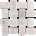 Sample - Bianco Carrara, Eastern Black 11x11 Polished Basketweave Marble Mosaic Tile (5 pack, 4.2 sq ft/case)