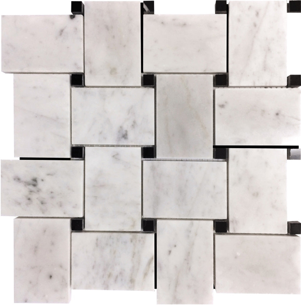 5 pack White 11 in. x 11 in. Basketweave with Dot Polished Marble Mosaic Tile (4.20 sq ft/case) - Sample