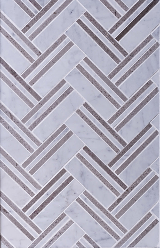 11x12 Beige and White Herringbone Marble Mosaic Tile