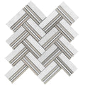 Sample - Bianco Carrara Eastern Beige 11x12 Polished Herringbone Marble Mosaic Tile (5 pack, 4.71 sq ft/case)