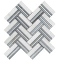 Sample - Eastern White and Blue 11x12 Polished Herringbone Marble Mosaic Tile (5 pack, 4.71 sq ft/case)