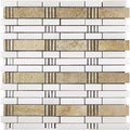 Sample - Eastern White, Beige Travertine 12x12 Polished Brick Marble Mosaic Tile (5 pack, 5 sq ft/case)