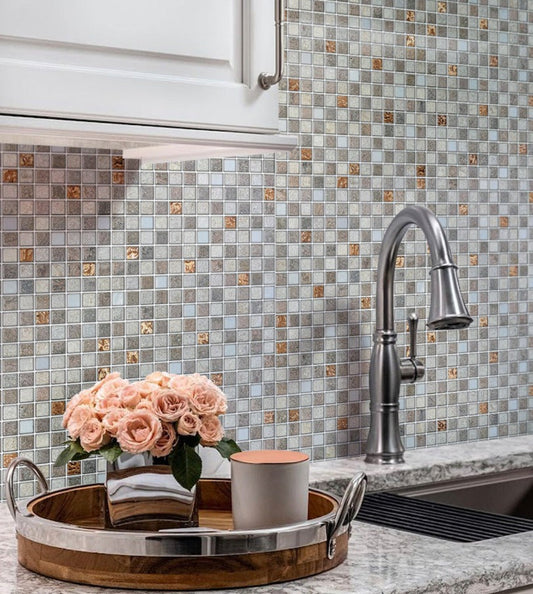 Gray 12x12 Polished Textured Square Glass Stone Metal Mosaic Tile (5 pack, 5 sq ft/case) - Sample