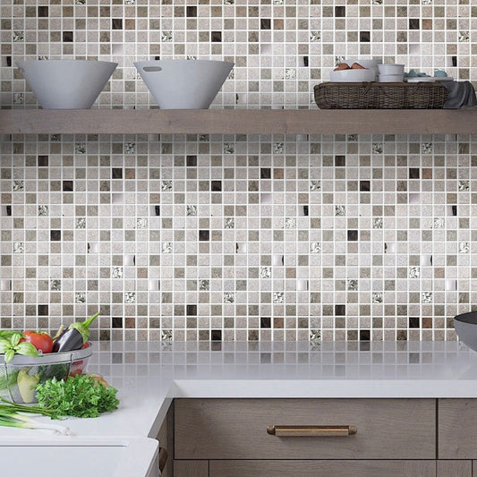 Light Gray 12x12 Polished Textured Square Glass Stone Metal Mosaic Tile (5 pack, 5 sq ft/case) - Sample
