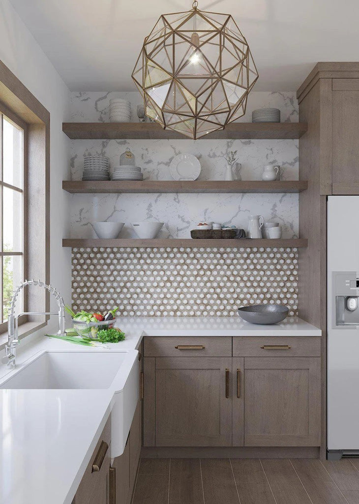 Beige and White Hexagon Tile