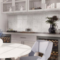 Polished white bianco carrara marble hexagon mosaic tile backsplash installation