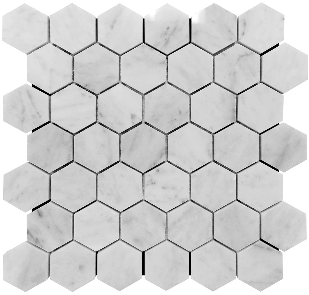 Cotton White 12x12 Polished Hexagon Marble Mosaic Tile (5 pack, 4.83 sq ft/case) - Sample