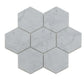 white honed marble hexagon mosaic tile in 10x11 inch size with subtle gray veining