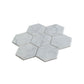 White honed marble hexagon mosaic tiles 10x11 arranged in a cluster, elegant natural stone finish