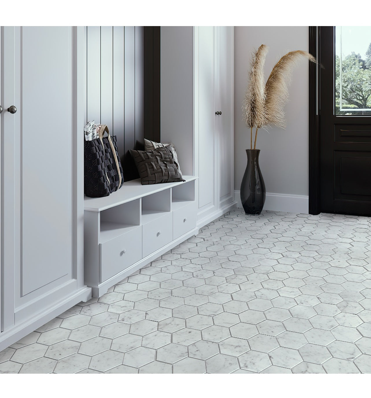Sample - White 10x11 Honed Marble Hexagon Mosaic tile (5 pack, 3.75 sq ft/case)