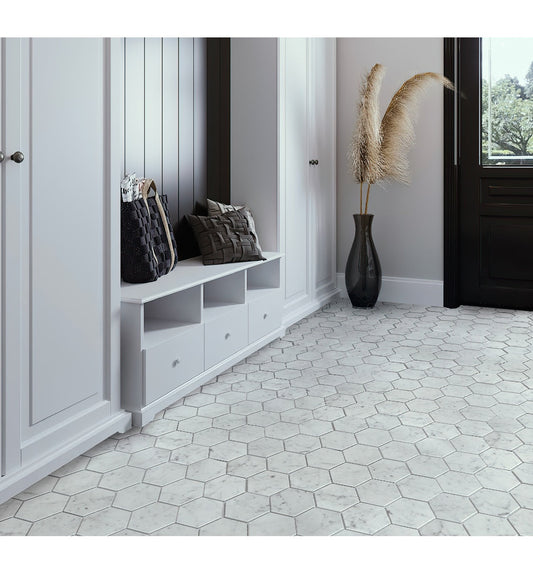 Sample-White 10x11 Honed Marble Hexagon Mosaic tile (5 pack, 3.75 sq ft/case)