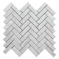 Sample - White 12x12 Honed Herringbone Bianco Carrara Marble Mosaic Tile (5 pack, 5.29 sq ft/case)