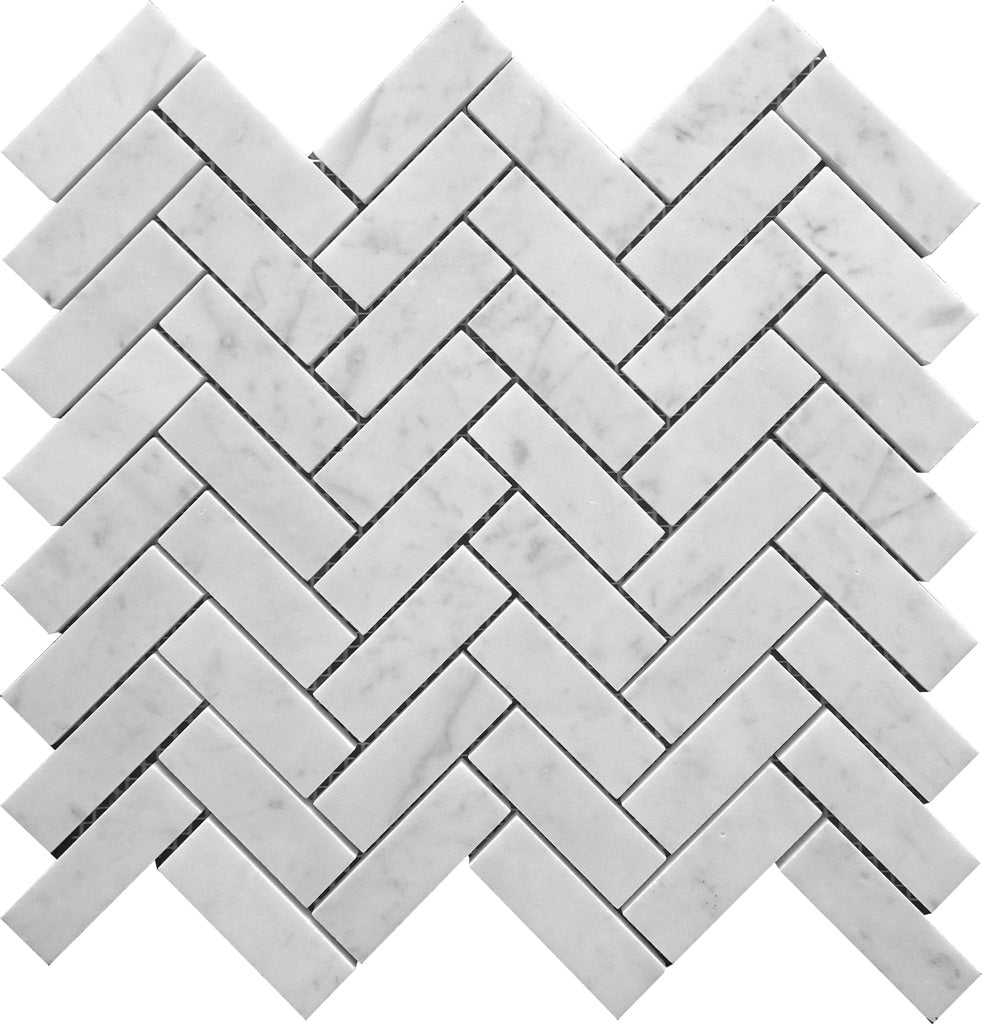 12x12 White Herringbone Marble Mosaic Tile 