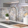 Polished crema marfil penny round marble mosaic tile in beige and white for kitchen backsplash