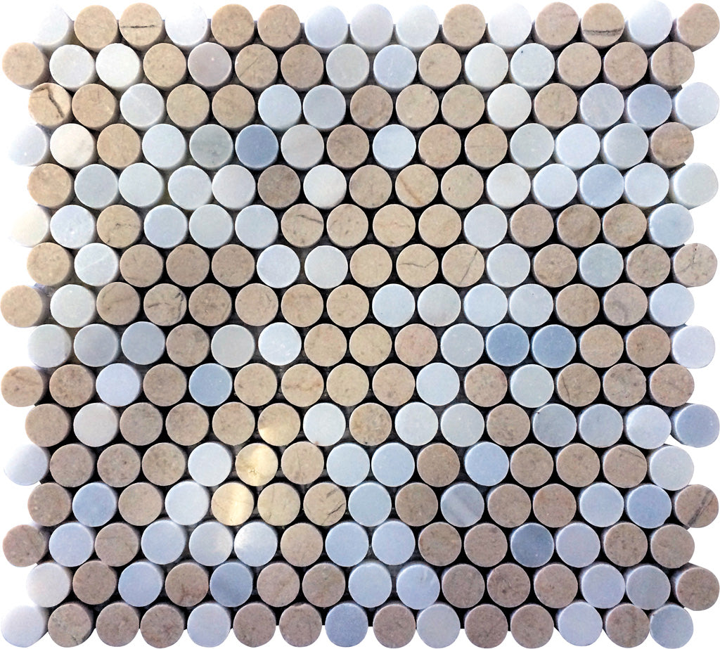 11x12 Gray and Beige Penny Marble Mosaic Tile