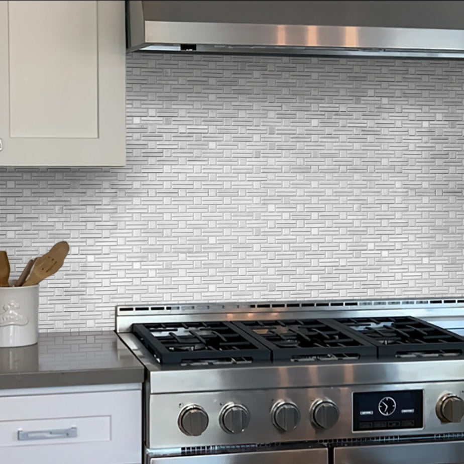 White 12x12 Polished Brick Marble Mosaic Tile (5 pack, 4.875 sq ft/case) - Sample