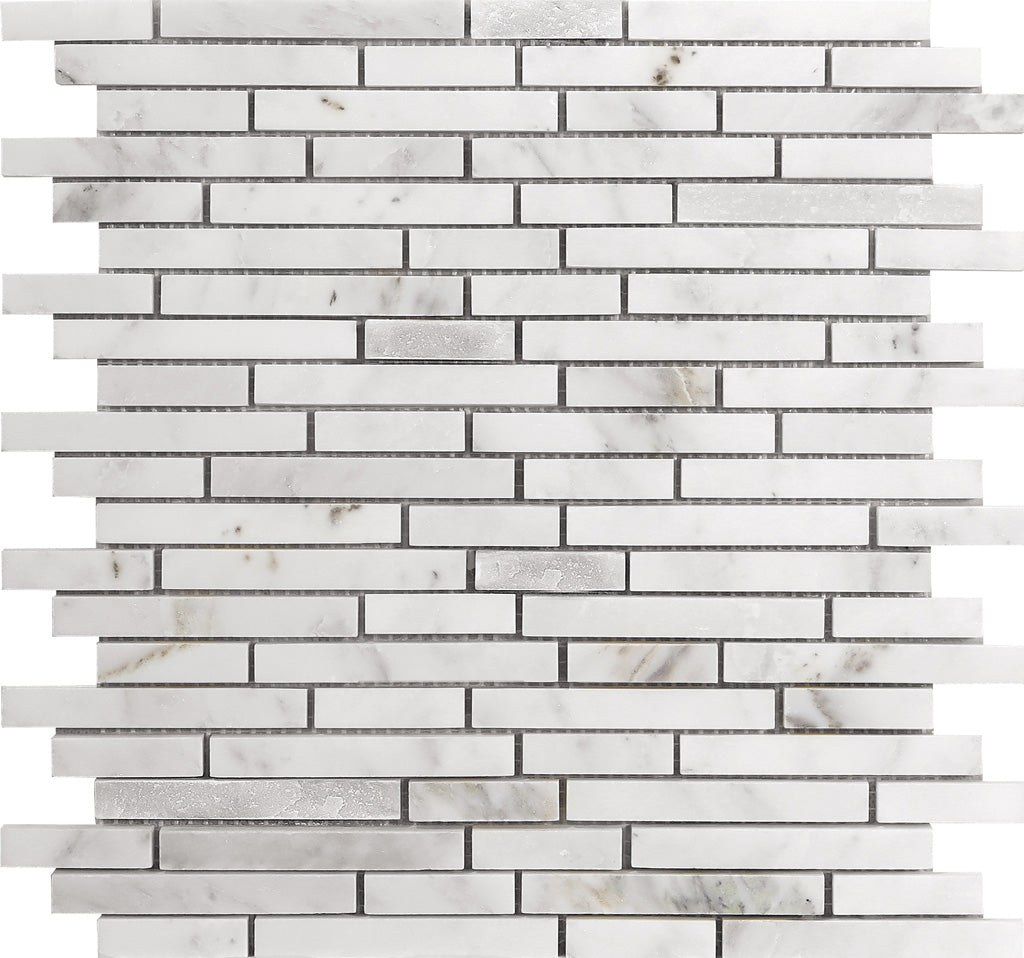 White 12x12 Polished Split Face Brick Marble Mosaic Tile (5 pack, 4.83 sq ft/case) - Sample