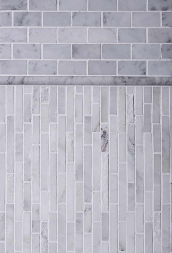 White 12x12 Polished Split Face Brick Marble Mosaic Tile (5 pack, 4.83 sq ft/case) - Sample