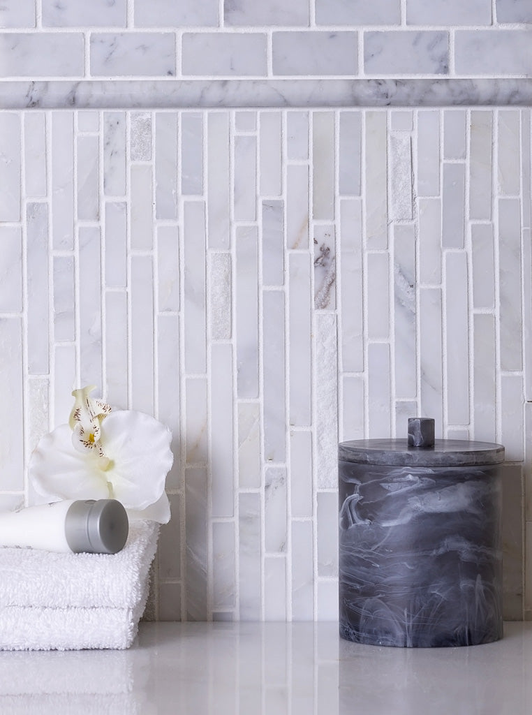 12x12 White Linear Polished Mosaic Tile