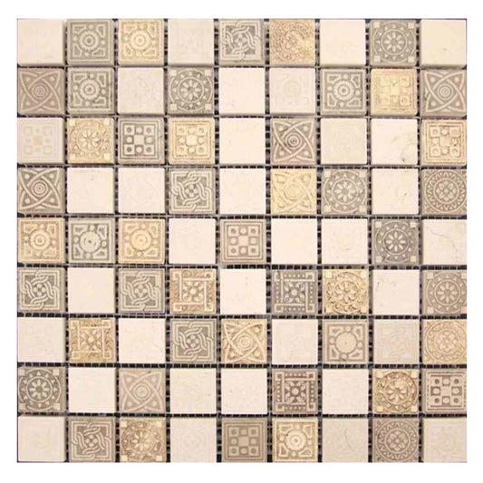 Artisana 12 in. x 12 in. Foiled Textured Beige and Taupe Stone Mosaic Square Wall and Floor Tile (5 sq ft/case) - 5 Pack