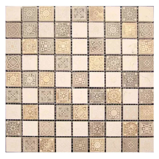 Beige Taupe 12x12 Foiled Texture Square Stone Mosaic Tile (5 pack, 5 sq ft/case) - Sample