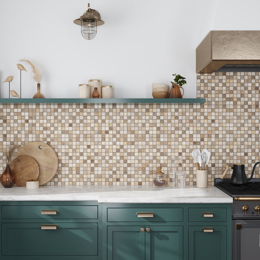 Beige Taupe 12x12 Foiled Texture Square Stone Mosaic Tile (5 pack, 5 sq ft/case)