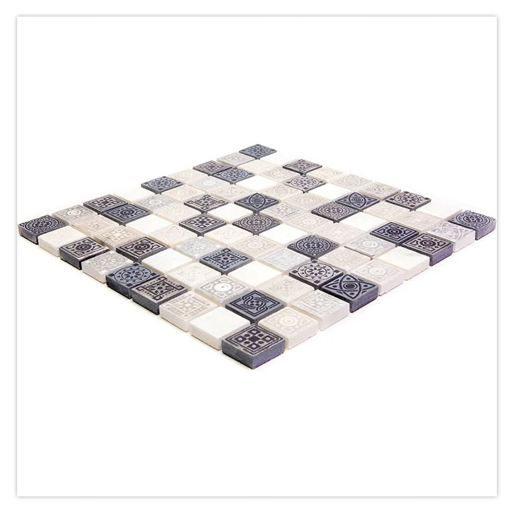 Artisana 12 in. x 12 in. Foiled Textured Bold Black and Ivory White Stone Mosaic Square Wall and Floor Tile (5 sq ft/case) - 5 Pack