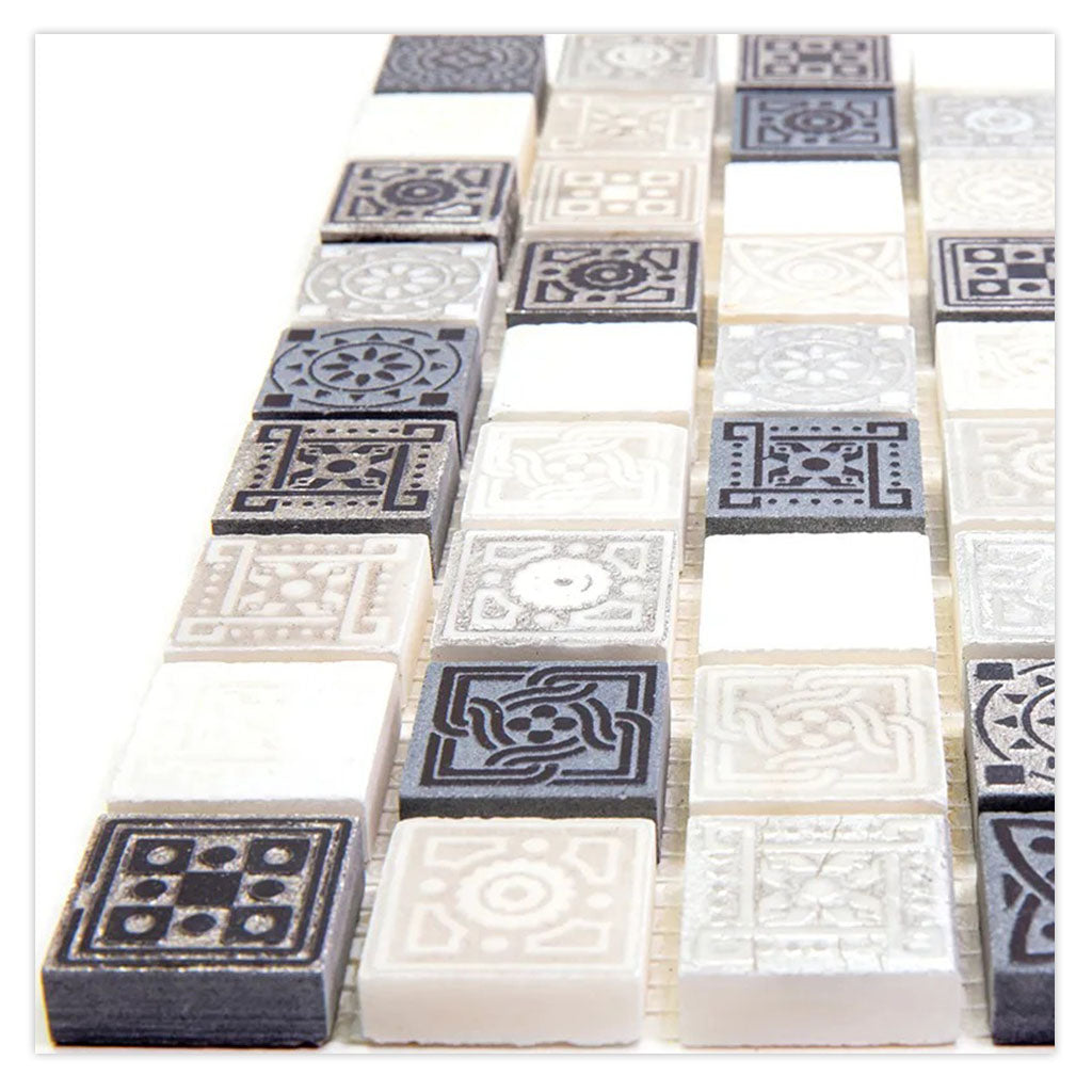 Artisana 12 in. x 12 in. Foiled Textured Bold Black and Ivory White Stone Mosaic Square Wall and Floor Tile (5 sq ft/case) - 5 Pack