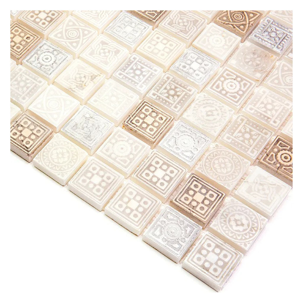 Artisana 12 in. x 12 in. Foiled Textured Neutral Cream and Soft Earthy Stone Mosaic Square Wall and Floor Tile (5 sq ft/case) - 5 Pack