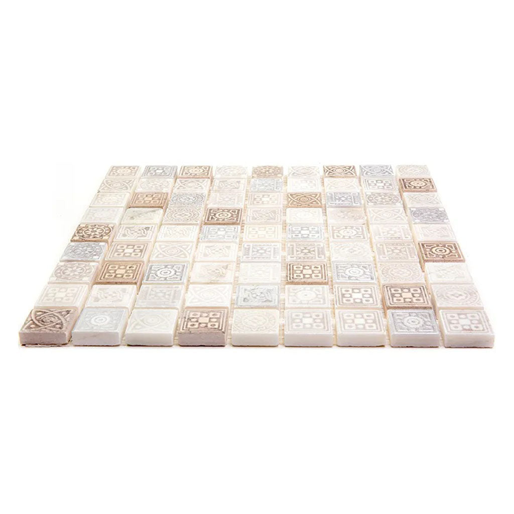 Artisana 12 in. x 12 in. Foiled Textured Neutral Cream and Soft Earthy Stone Mosaic Square Wall and Floor Tile (5 sq ft/case) - 5 Pack