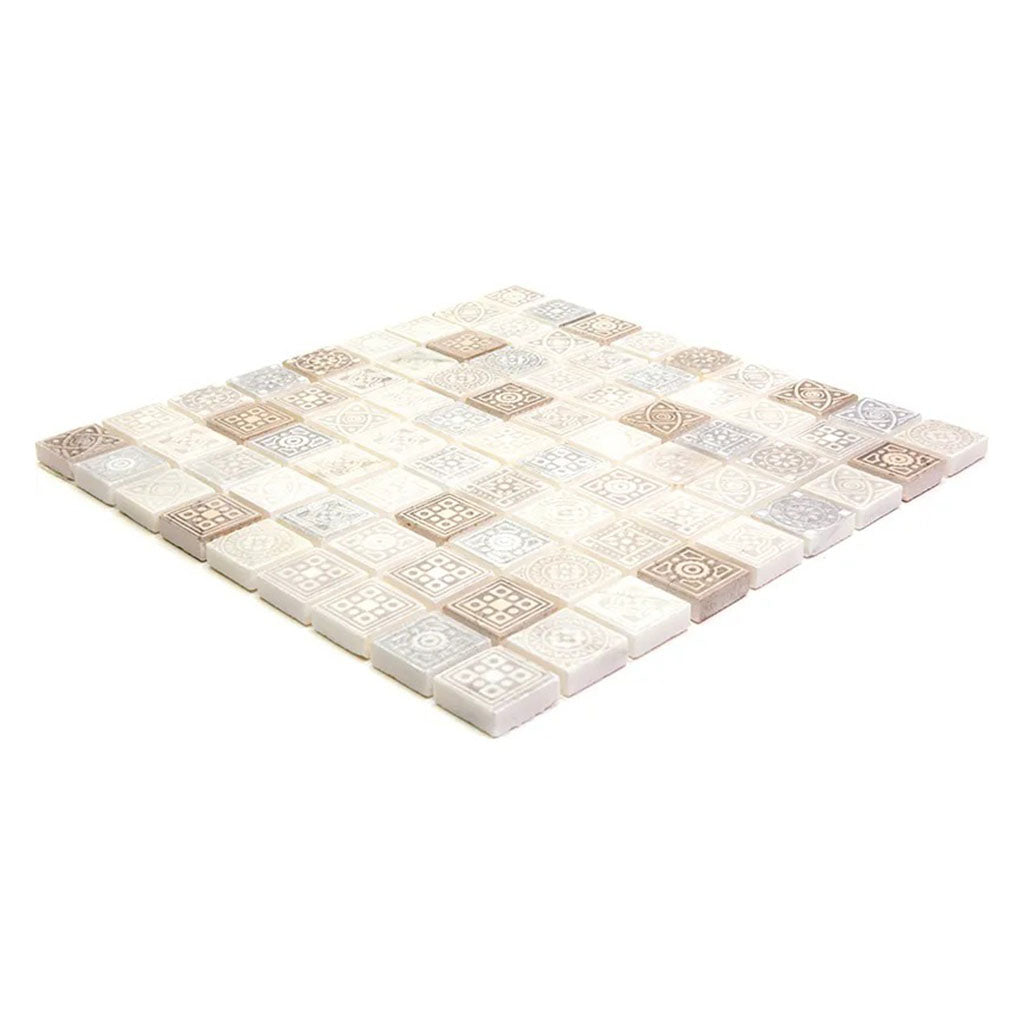 Artisana 12 in. x 12 in. Foiled Textured Neutral Cream and Soft Earthy Stone Mosaic Square Wall and Floor Tile (5 sq ft/case) - 5 Pack