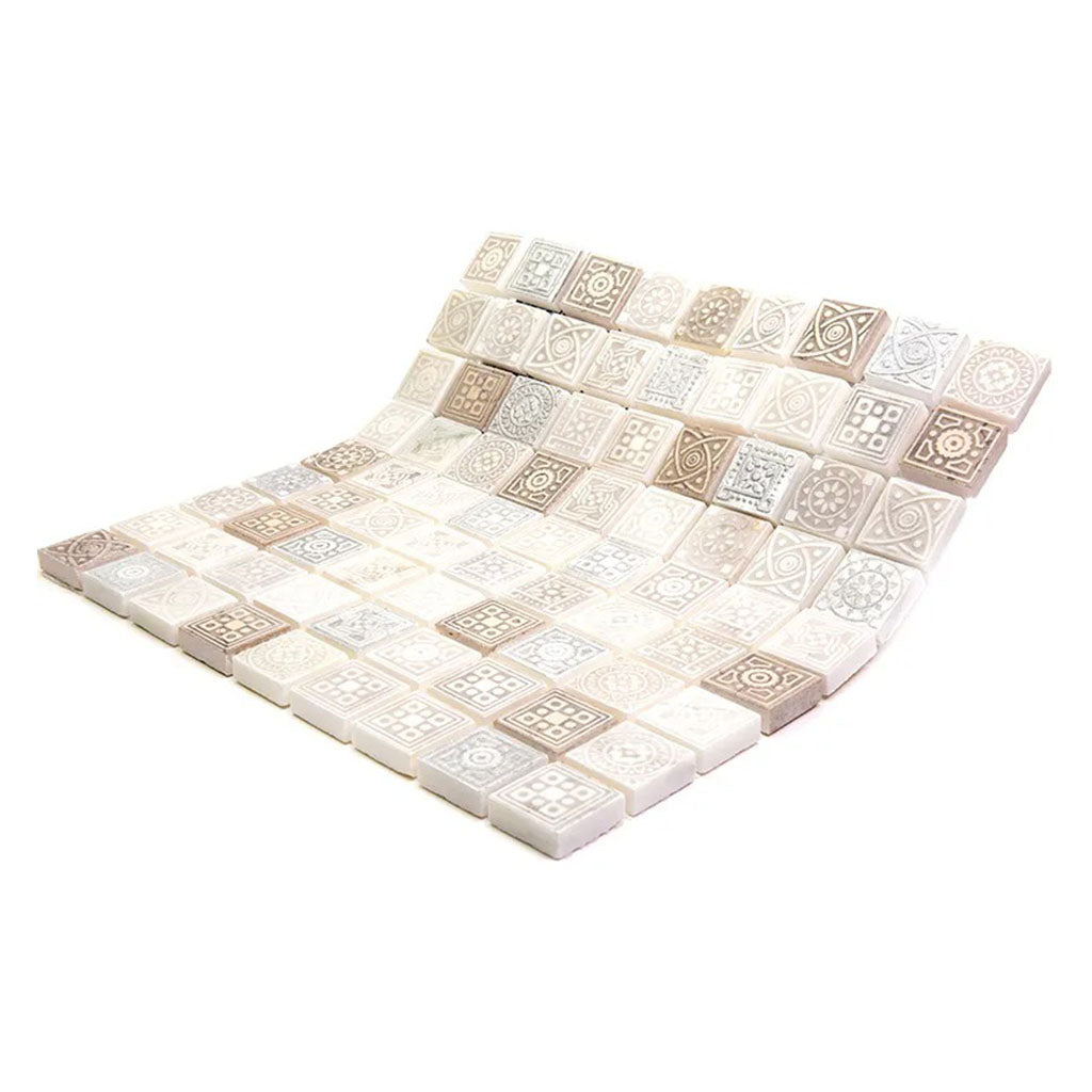 Artisana 12 in. x 12 in. Foiled Textured Neutral Cream and Soft Earthy Stone Mosaic Square Wall and Floor Tile (5 sq ft/case) - 5 Pack