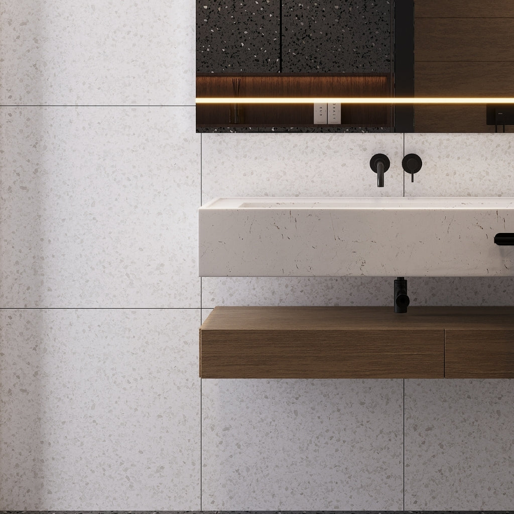 Bright White with Gray Flecks 24x24 Matte Square Porcelain Large Format Tile (4 pack, 15.93 sq ft/case)