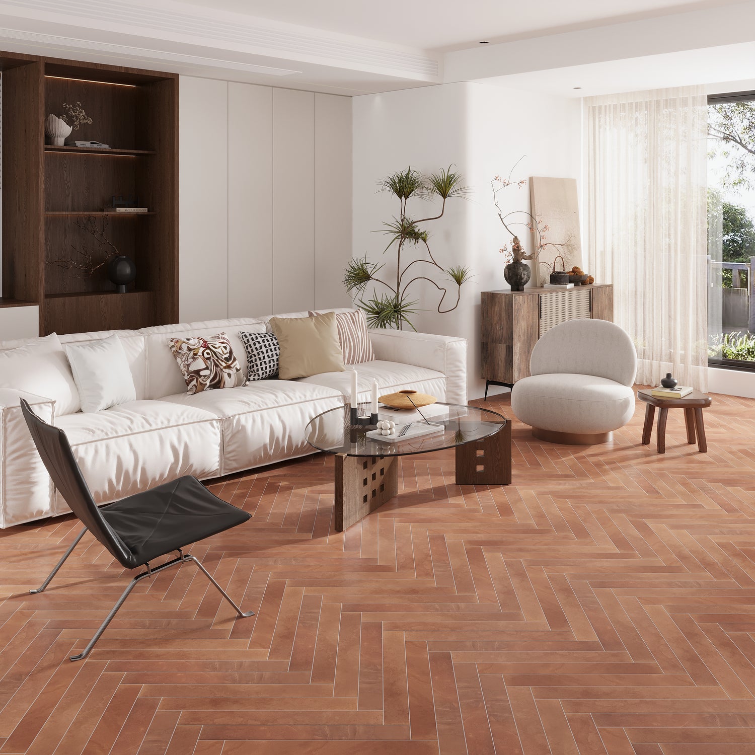 sunbaked terracotta 3x24 matte porcelain plank tile with warm earth tones and subtle texture