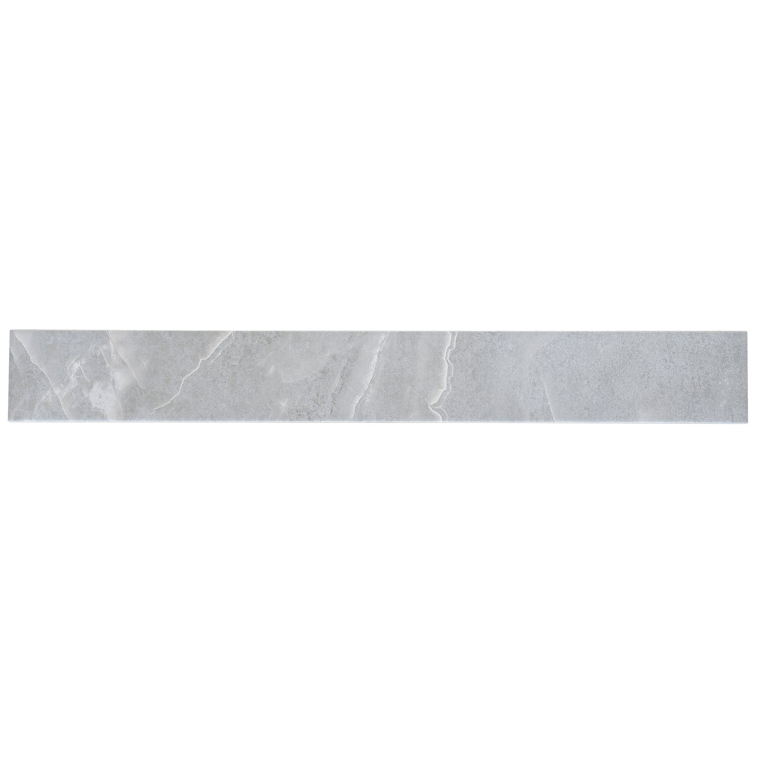 soft grey matte porcelain plank tile measuring 3x24 inches with subtle veining and smooth finish