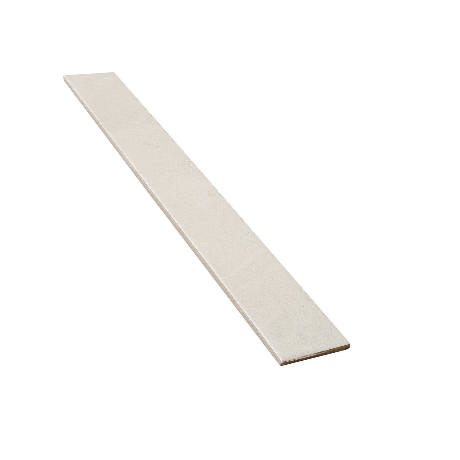 Soft white 3x24 matte porcelain plank tile with smooth surface and subtle texture