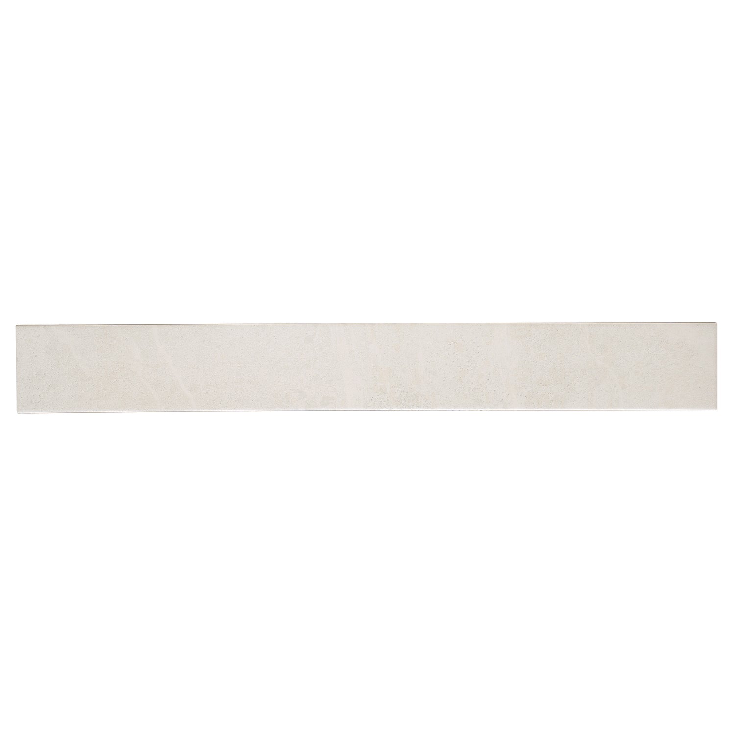 Soft white 3x24 matte porcelain plank tile with subtle texture and natural stone look
